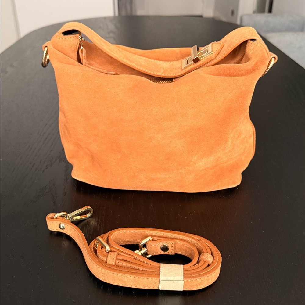 Claudia Firenze Tan Suede Leather  Top Handle Crossbody Bag